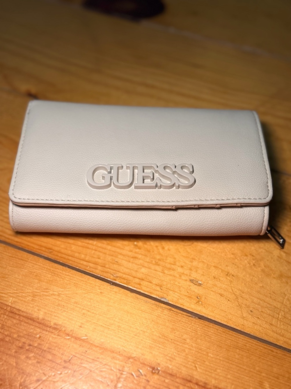 GUESS Cream Fold-Over Logo Wallet
